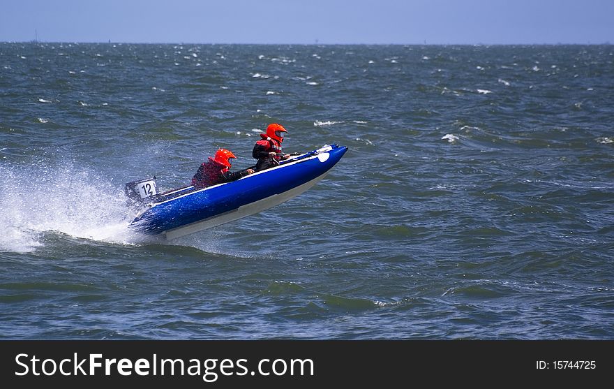 Speedboat Jumping whilst racing through the sea