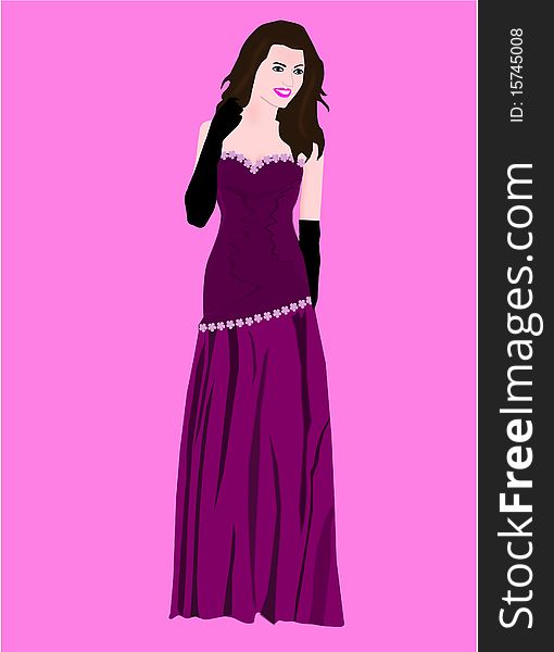 Beautiful vector girl with purple dress