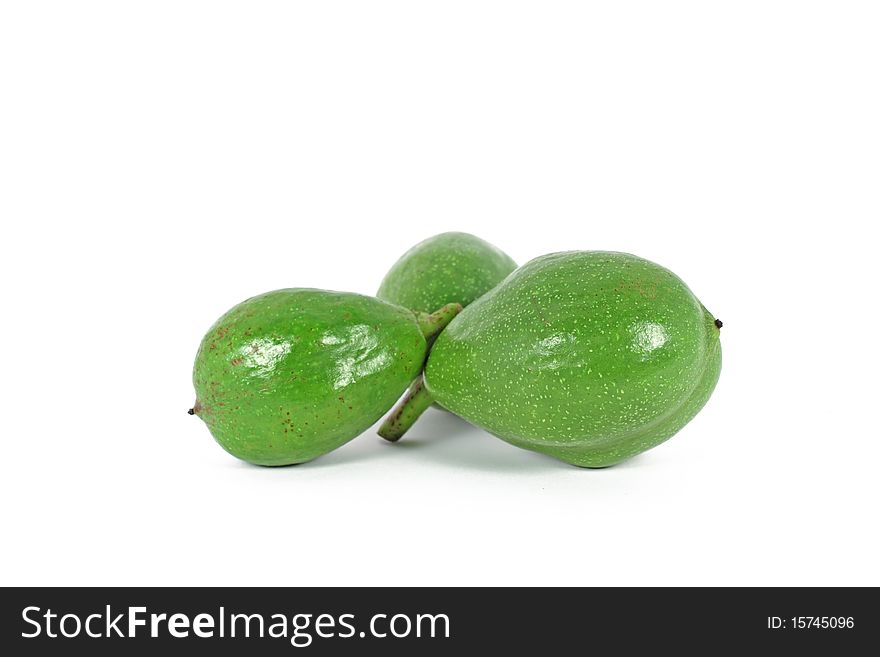 Unripe, green walnuts isolated on white. Unripe, green walnuts isolated on white