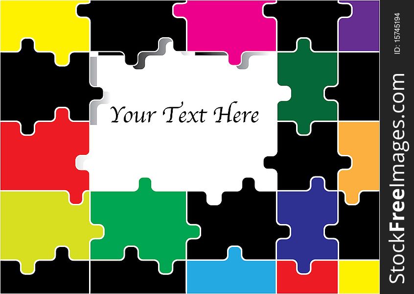 Colored puzzle pieces surround blank space for text in an abstract background illustration. Colored puzzle pieces surround blank space for text in an abstract background illustration.