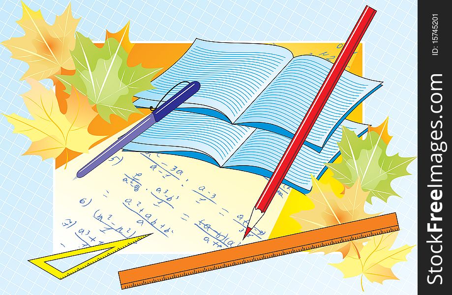 Vector drawing depicting the school supplies. Vector drawing depicting the school supplies.
