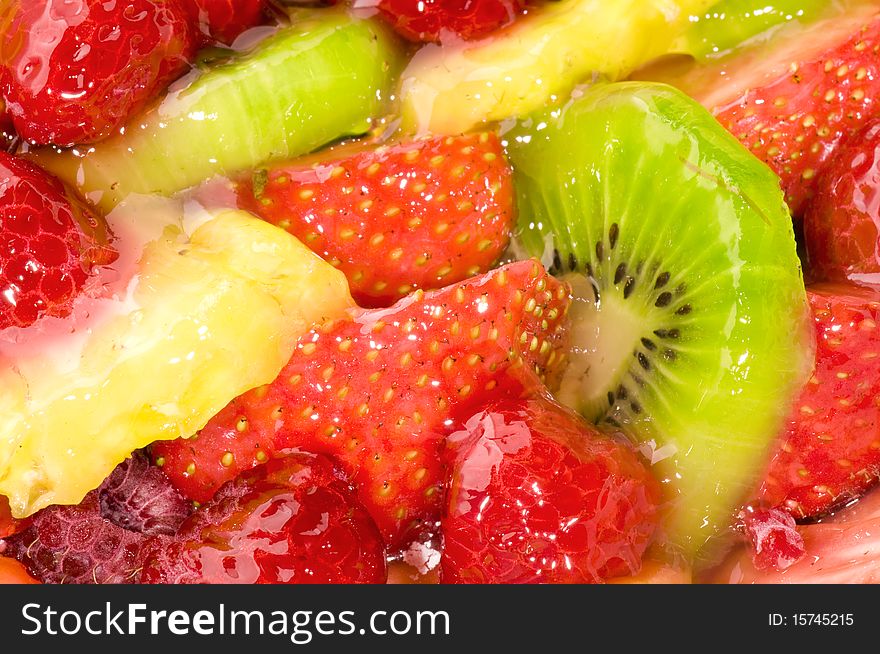 Close-up on fruits in gelatin