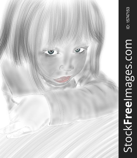 Hand drawn portrait of a dreaming girl. Hand drawn portrait of a dreaming girl.