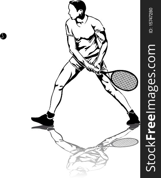 Single black and white silhouette of the tennis player