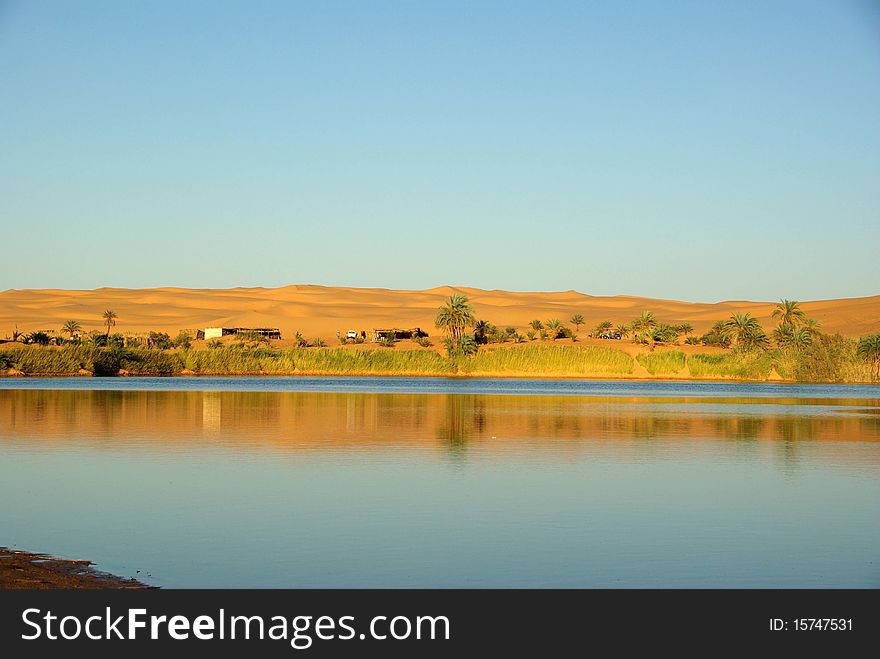 A lake in the desert of Libya, in Africa. A lake in the desert of Libya, in Africa