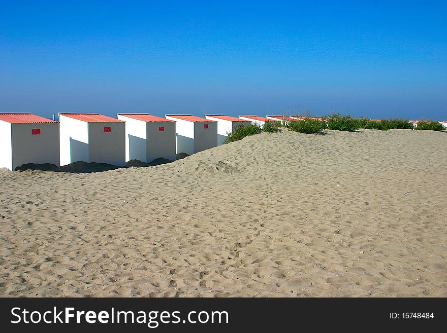 Beach cabins at the Belgian coast