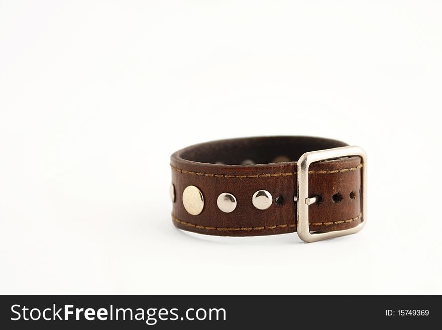 Leather Wristband With Silver Rivets And Buckle