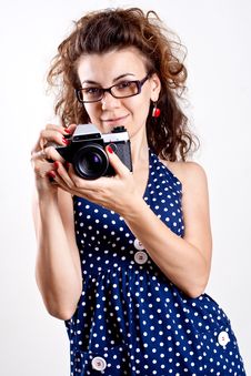Beautiful Woman In A Blue Polka Dot Dress Stock Photos Beautiful Woman In A Blue Polka Dot Dress Stock Photos