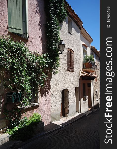 Street view and wall in village of provence, France. Street view and wall in village of provence, France