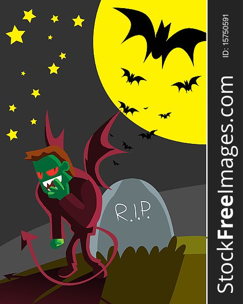 Images of a devil standing at the cemetery on halloween. Images of a devil standing at the cemetery on halloween.