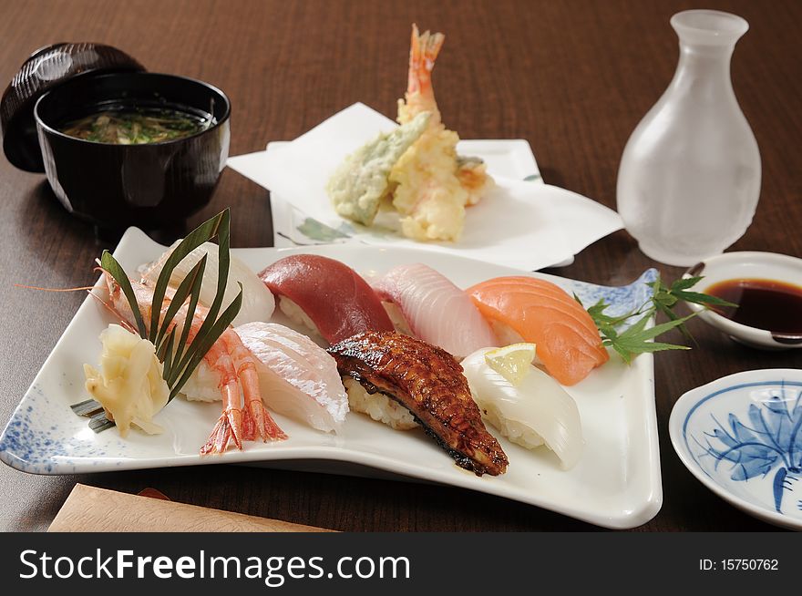 Japanese sashimi on a white dish