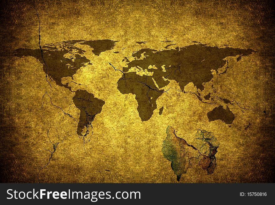 A grunge yellow map uf the world. A grunge yellow map uf the world