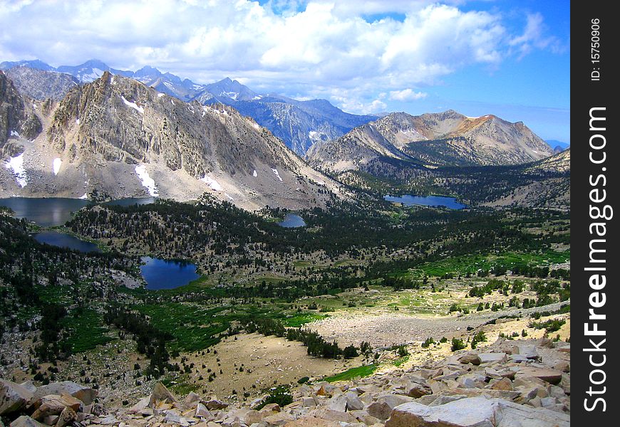 A mountaineous valley on a hike up to Mt. Whitney, California.