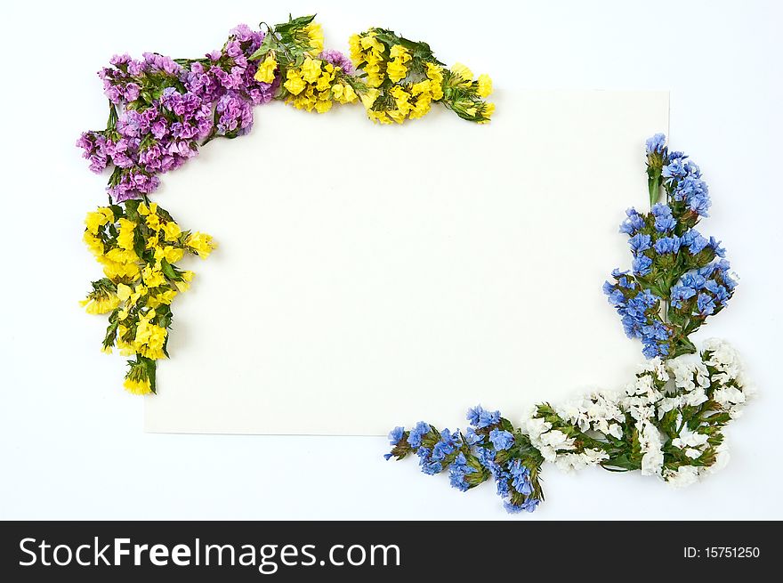 White paper blank on white background with flowers design. White paper blank on white background with flowers design