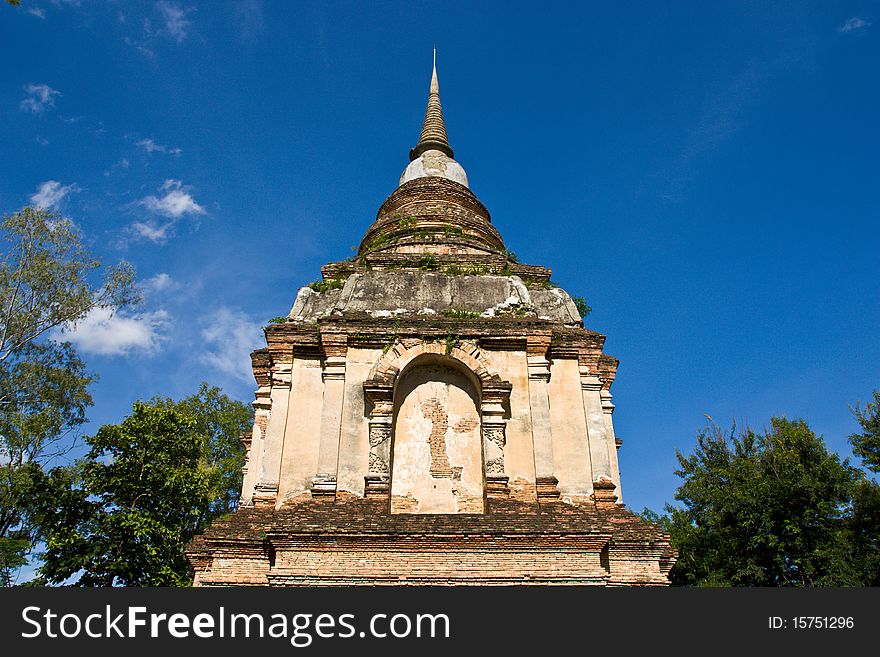 Pagoda in jeadyod temple chiangmai thailand