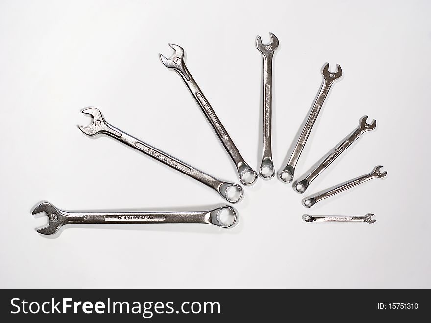Set of fork spanners on the white background. Set of fork spanners on the white background