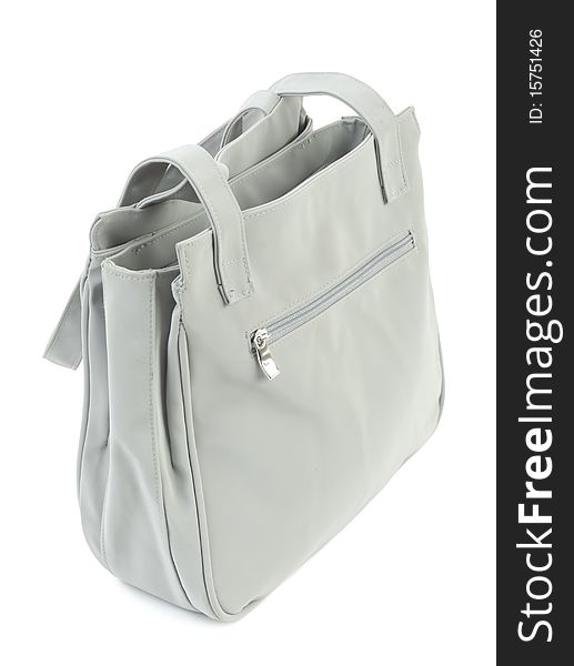 Grey polyester handbag. Isolated on white background. Grey polyester handbag. Isolated on white background
