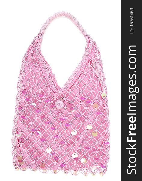 Pink textile handbag. Isolated on white background. Pink textile handbag. Isolated on white background
