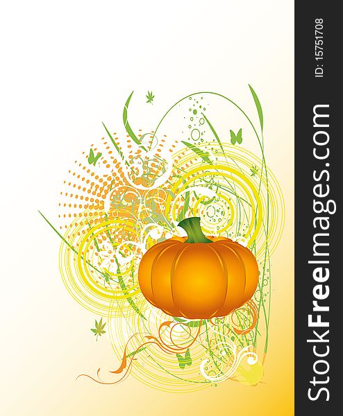 Autumn composition with pumpkin and flowers. Autumn composition with pumpkin and flowers