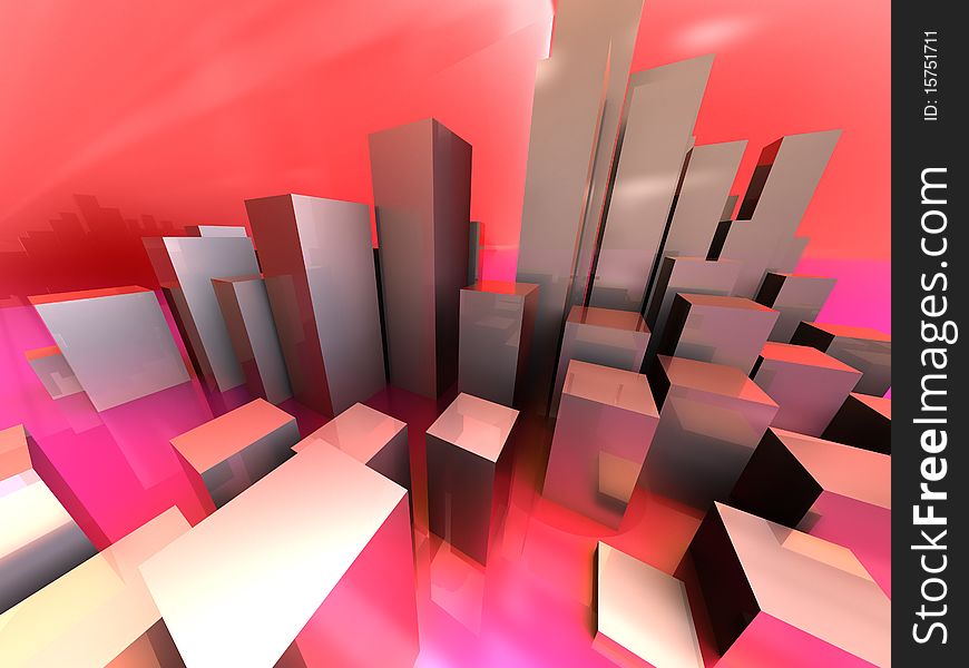 Abstract 3d illustration of city background, pink colors. Abstract 3d illustration of city background, pink colors