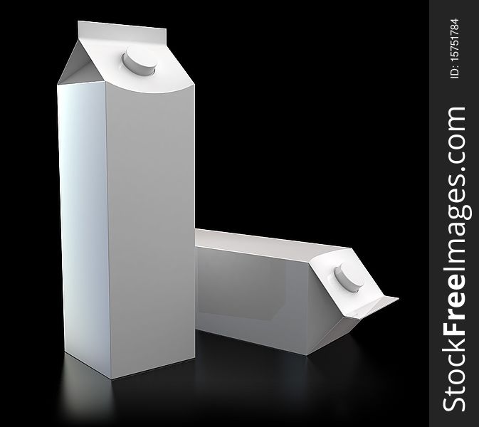 3d illustration of two milk packs over black background