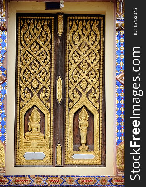 Church door the wood carves Thai style