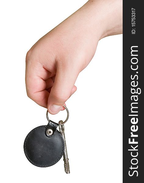 Man hand with key isolated