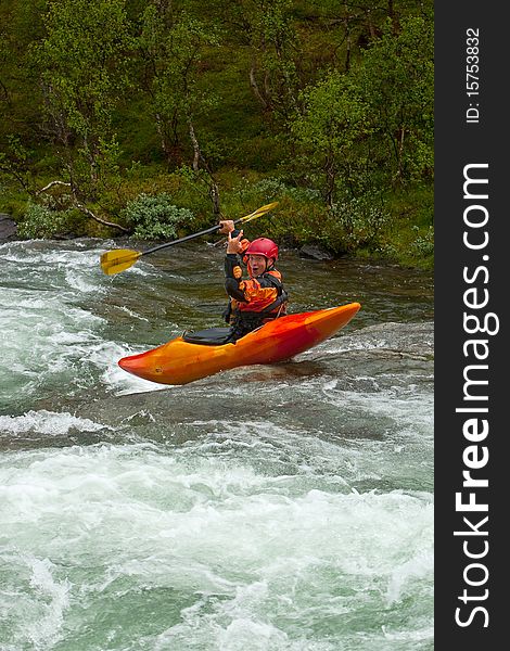 Kayak trip on the waterfalls in Norway. July 2010