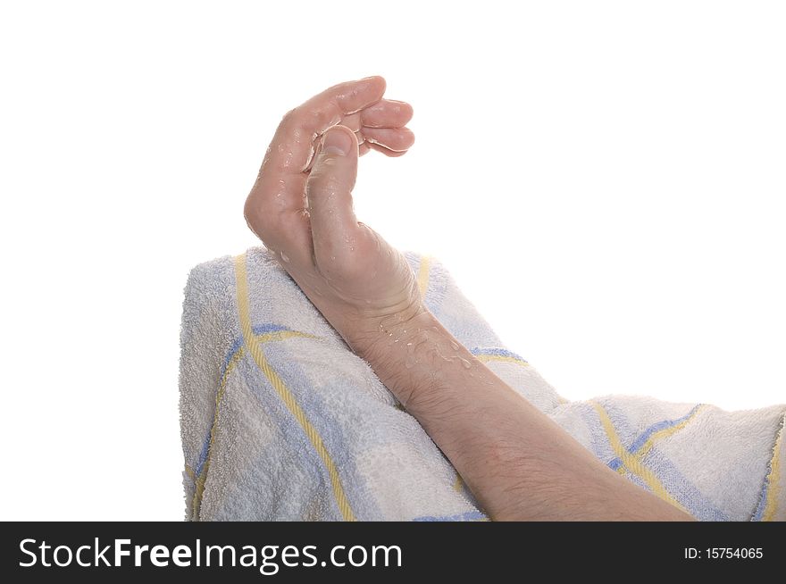 Hands with a towel isolated over white