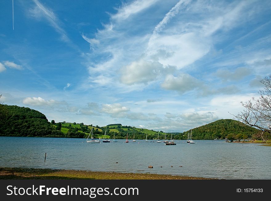 The landscape of ullswater at pooley bridge in cumbria in england. The landscape of ullswater at pooley bridge in cumbria in england