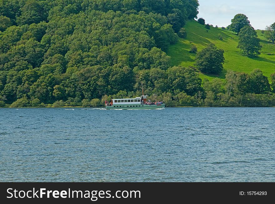 The landscape of ullswater at pooley bridge in cumbria in england. The landscape of ullswater at pooley bridge in cumbria in england