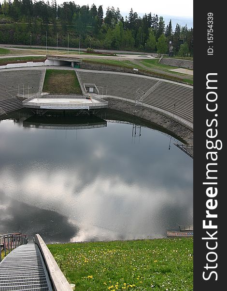 View to basement of the ski jump Holmenkollen in Oslo. View to basement of the ski jump Holmenkollen in Oslo