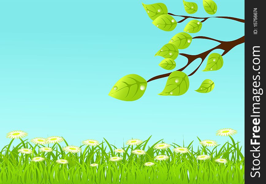 Vector Summer Color Background With Tree