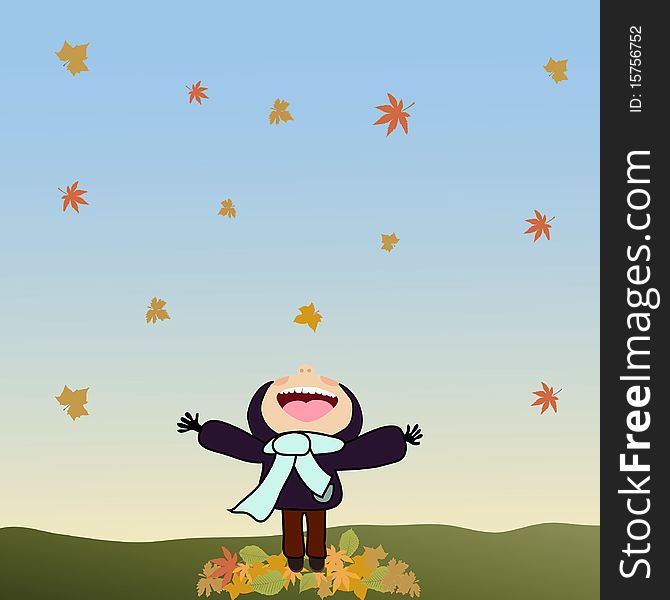 Vector autumn color happy kid. Vector autumn color happy kid.