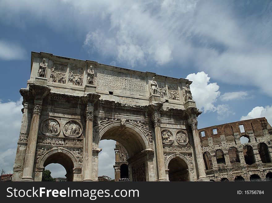 A triumphal arch built to honor Constantine's victory over Maxentius in Rome, Italy. A triumphal arch built to honor Constantine's victory over Maxentius in Rome, Italy