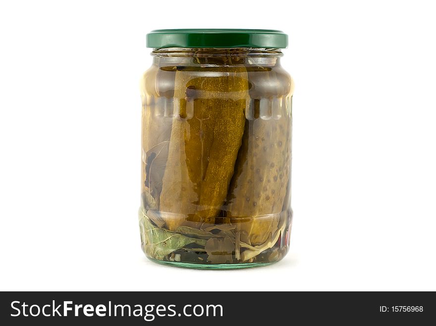 Studio shot of the jar of homemade dill pickles