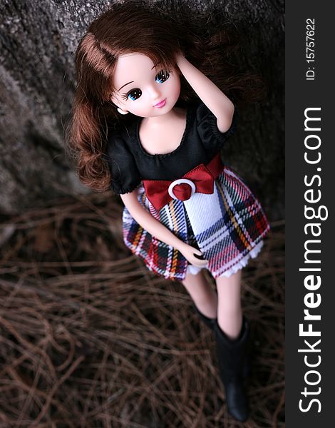 Doll standing/leaning beside the tree. Doll standing/leaning beside the tree