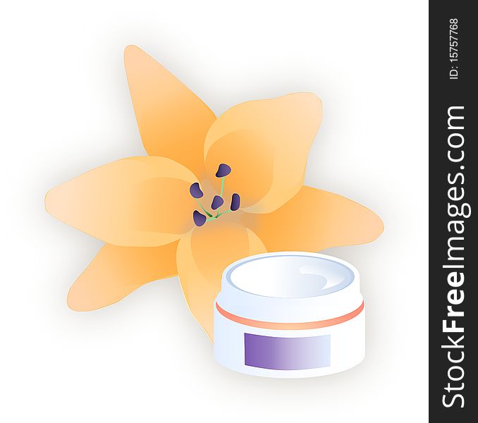 Cream with orange lily flower on background.