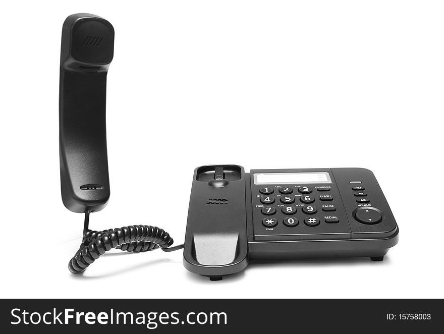 One landline phone on white background