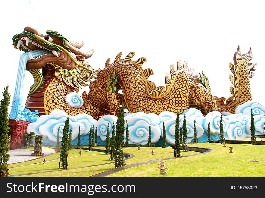 Golden china dragon with blue sky