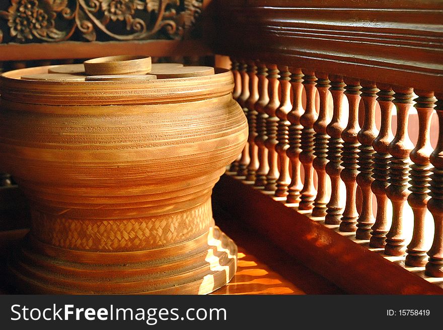 Old fashion pottery on the cloister of thai temple,Thailand