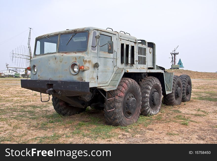 Old Army heavy rocket truck all-terrain vehicle. Used to move the missiles and military equipment.