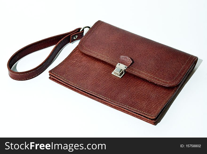 Brown leather wallet on white background. Accessorie for business.