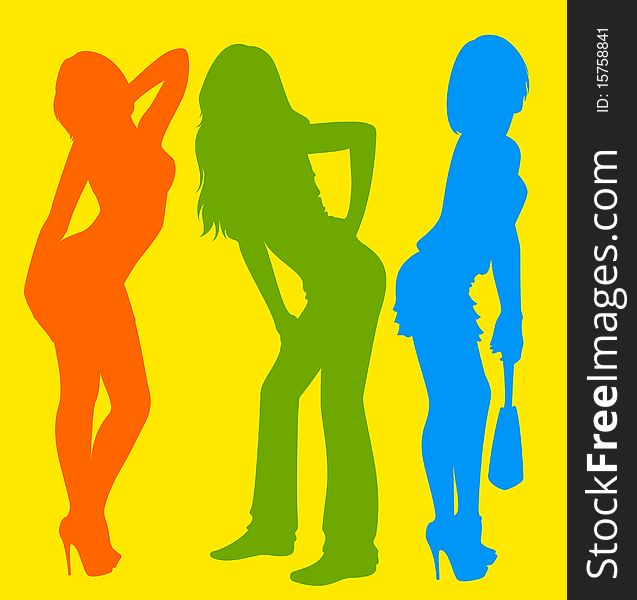 Silhouette of girls is isolated on a  background