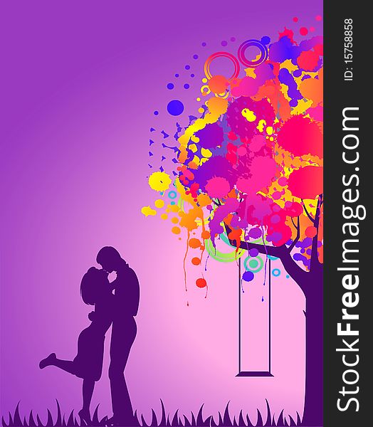 Abstract colorful tree with lovers. Abstract colorful tree with lovers