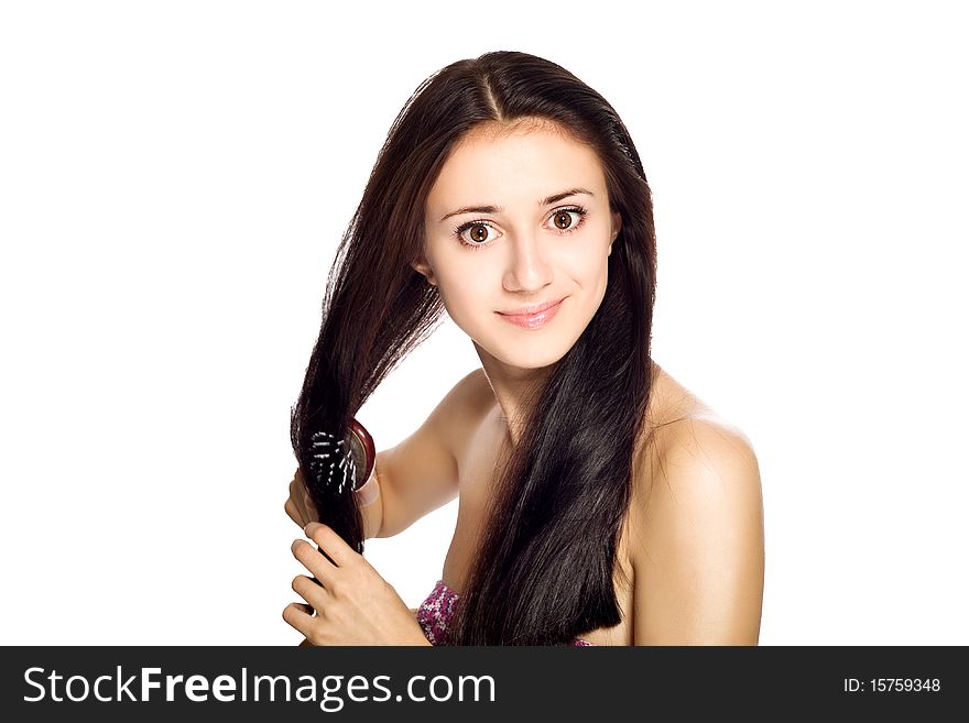 Bright picture of beautiful woman with brush. Bright picture of beautiful woman with brush