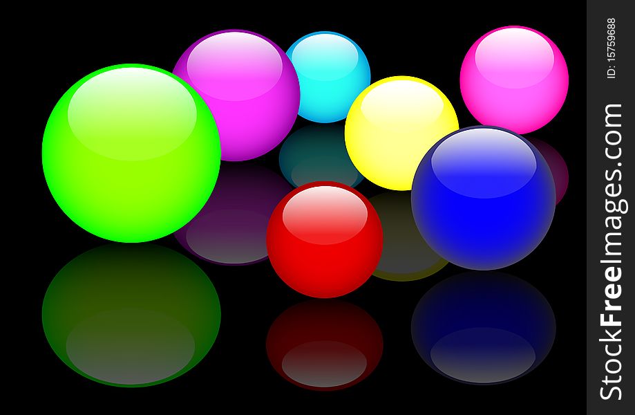 Glass spheres with reflection on black background. Vector. Eps10. Glass spheres with reflection on black background. Vector. Eps10.