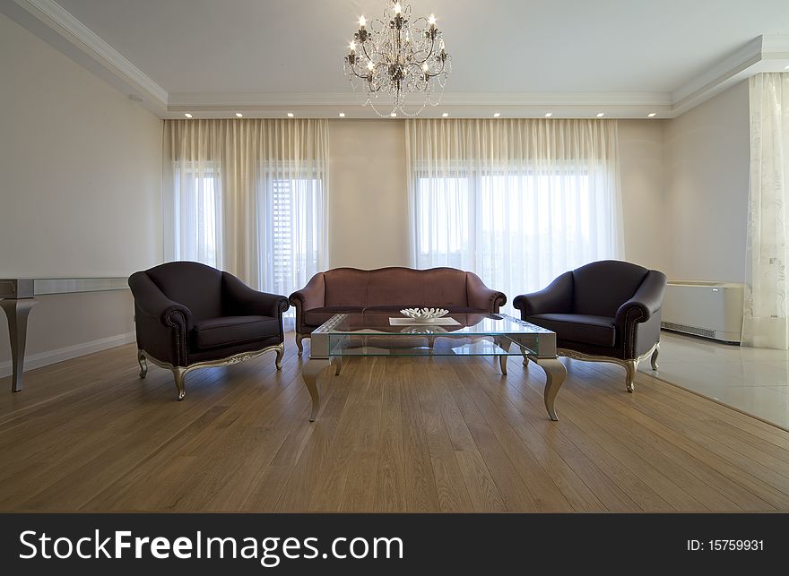 Interior of new designer living room with sofa