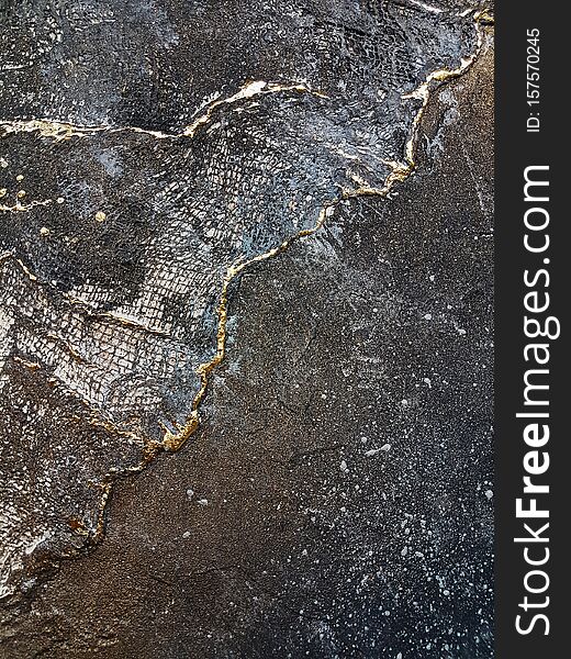 Acrylic painting, Textured paint, Black with gold, Details