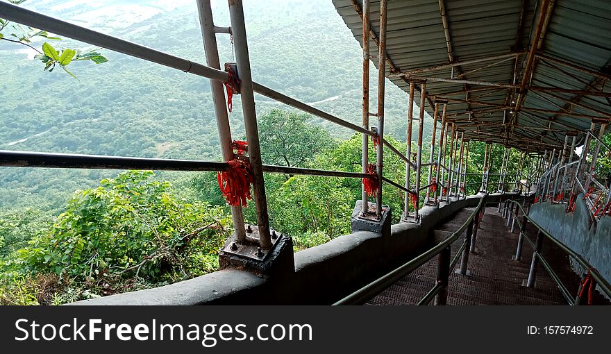 Temple Stairs Around Forest Area Mountain View